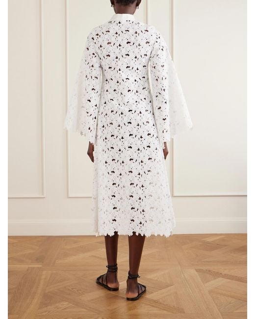Christiano Marchelli White Eleonora Floral-Embroidered Silk-Trimmed Broderie Anglaise Kaftan