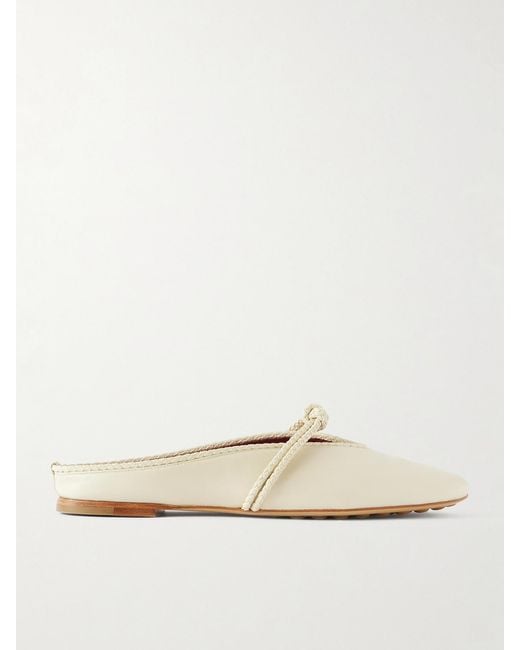 Bottega Veneta Natural Rosa Intrecciato-Trimmed Leather Mules