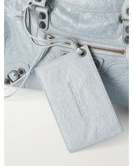 Balenciaga Blue Le City Small Embellished Crinkled-Leather Tote