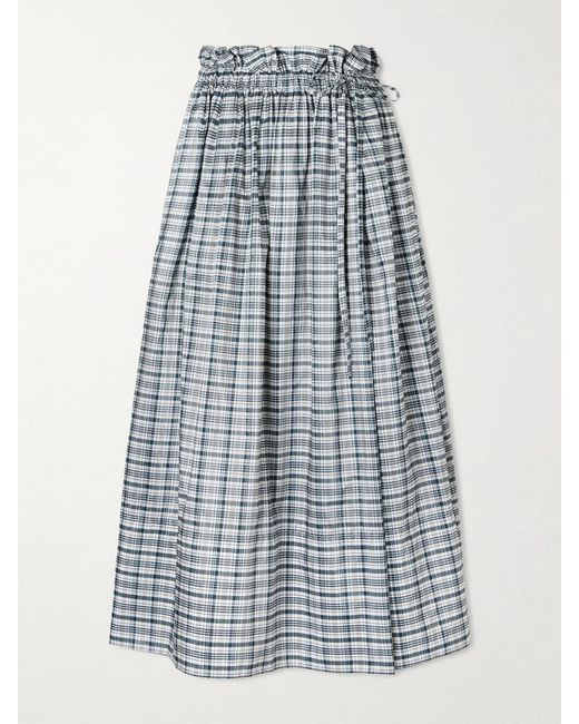 Jil Sander Blue Checked Silk-Blend Midi Skirt