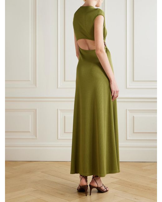 Christopher Esber Green Cutout Embellished Ribbed-Jersey Maxi Dress