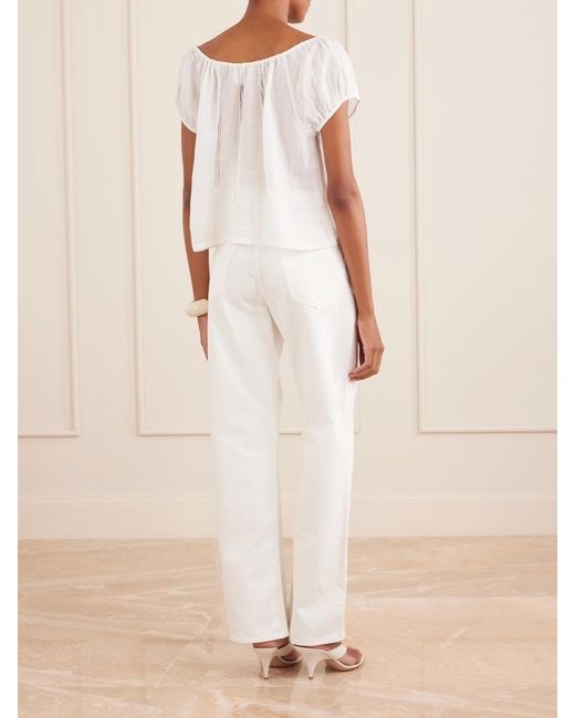 Citizens of Humanity White Tatev Tie-Detailed Lace-Trimmed Ramie Blouse