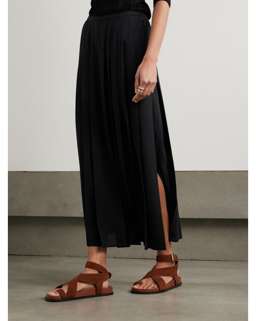 Joseph Black Crete Pleated Crepe De Chine Midi Skirt