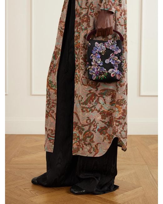 Dries Van Noten Black Bead-Embellished Leather-Trimmed Mesh Tote