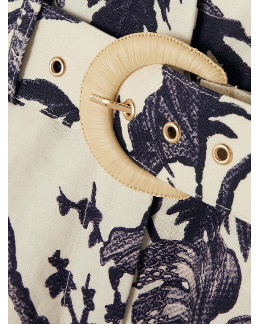 Cara Cara Blue Palmer Belted Pleated Floral-Print Linen Shorts