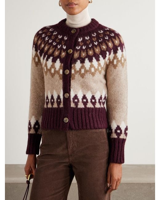 Veronica Beard Brown Christina Fair Isle Alpaca-Blend Cardigan