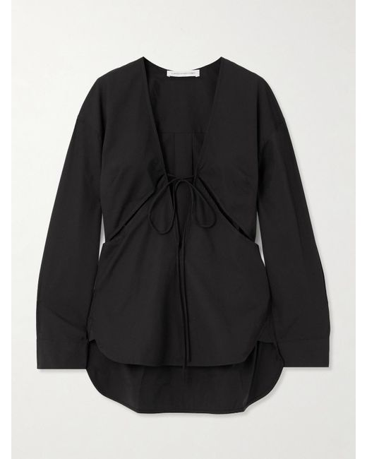 Christopher Esber Black Triqueta Tie-Detailed Cutout Cotton-Poplin Blouse