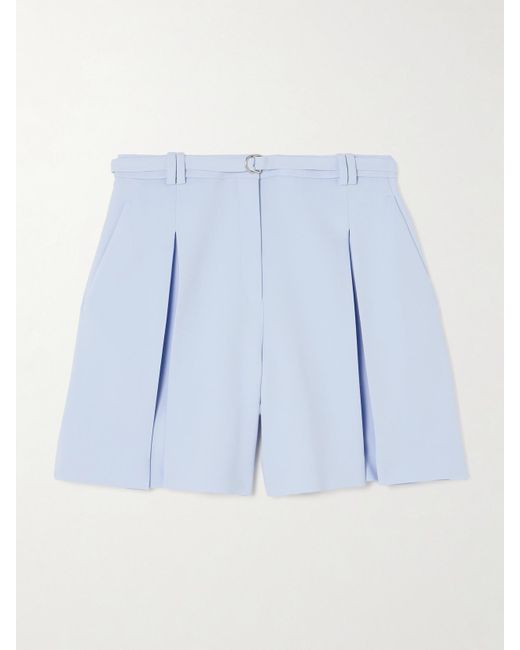 Another Tomorrow Women's Blue Belted Pleated Crepe Shorts