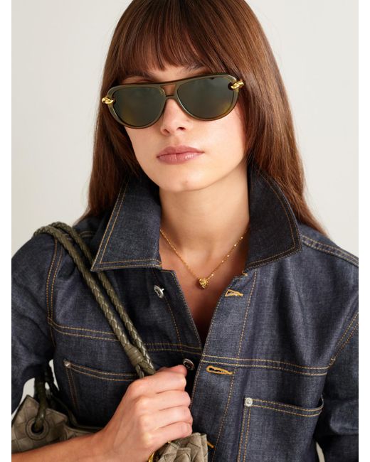Bottega Veneta Green New Knot Aviator-Style Acetate And-Tone Sunglasses