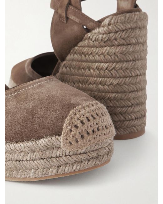 Brunello Cucinelli Brown 80 Suede Platform Wedge Pumps