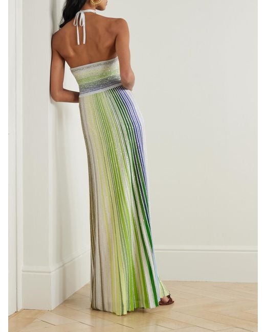 Missoni Sequin-Embellished Metallic Crochet-Knit Halterneck Maxi Dress in  Green | Lyst