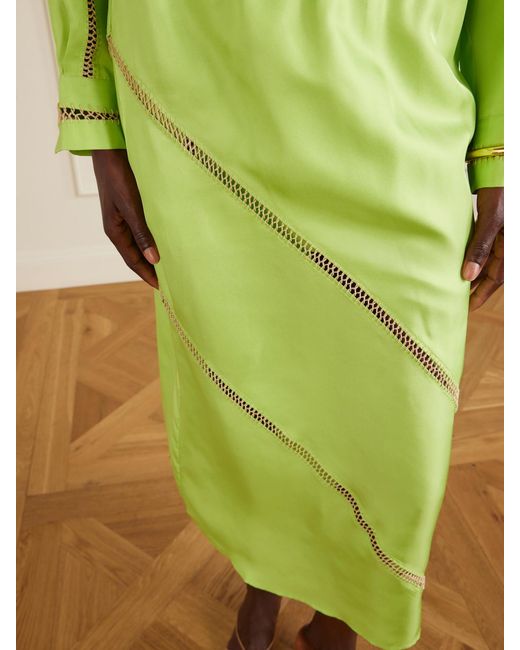 DIOTIMA Green Tobago Embroidered Silk-Satin Midi Skirt