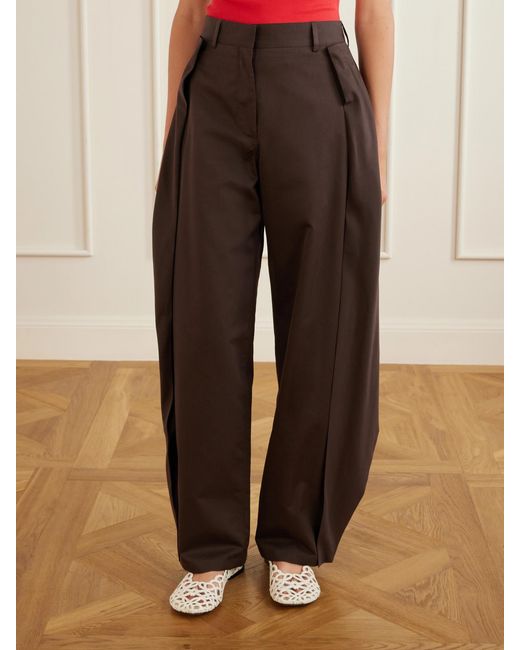 Loewe Brown Cotton And Silk-Blend Gabardine Wide-Leg Pants