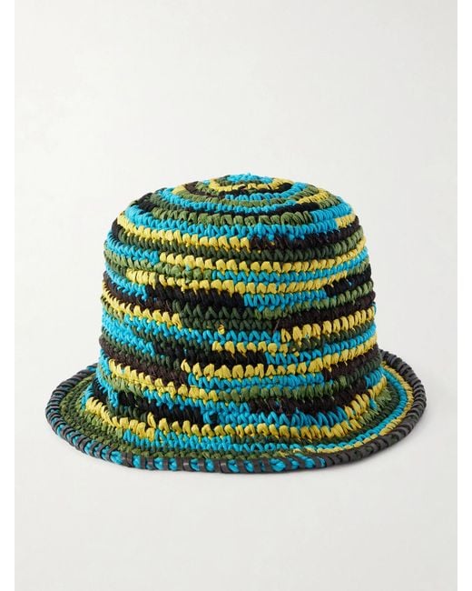 Staud Green Meyers Raffia Bucket Hat