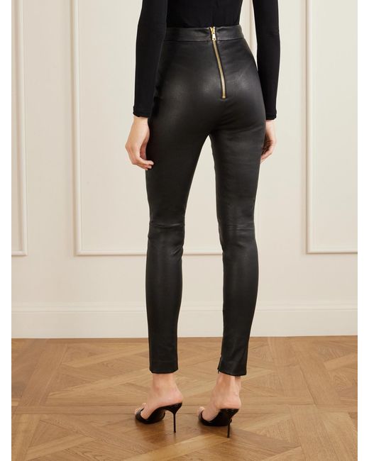 Balmain Gray Leather Straight-Leg Pants