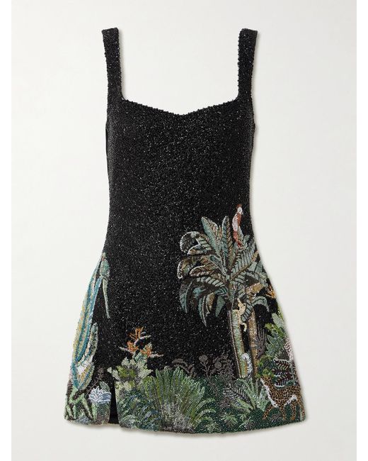 Clio Peppiatt Black Rio Crystal-Embellished Beaded Tulle Mini Dress