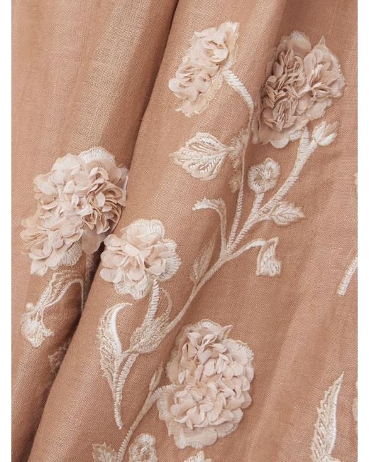 Agua Bendita Natural Raquel Embroidered Linen Maxi Dress