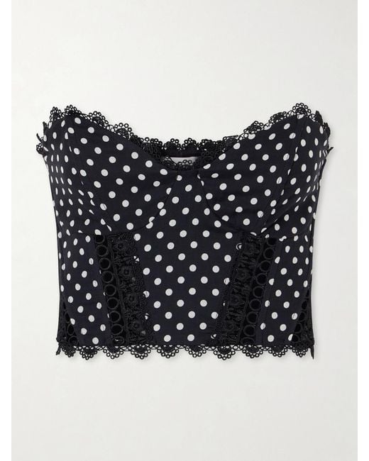 Charo Ruiz Black Fiare Cropped Embroidered Polka-Dot Cotton-Blend Top