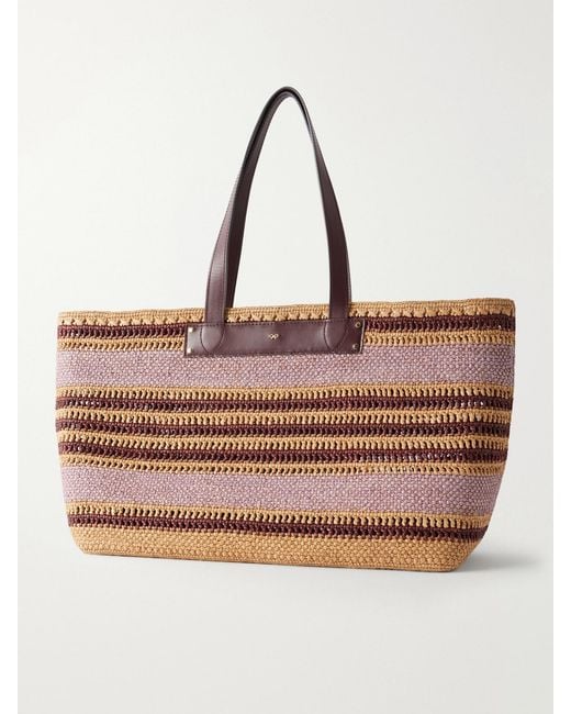 Anya Hindmarch Brown Striped Raffia Tote