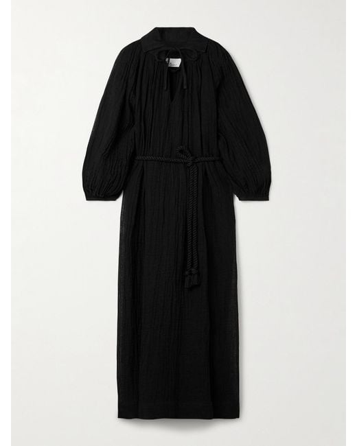 Lisa Marie Fernandez Black Poet Linen-Blend Gauze Midi Dress