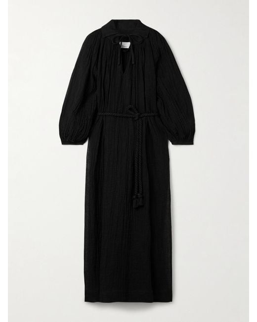 Lisa Marie Fernandez Black Poet Midikleid Aus Gaze Aus Einer Leinenmischung