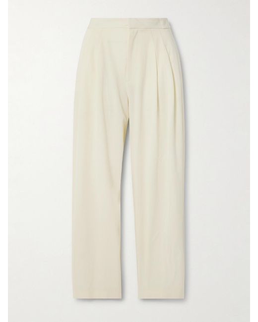 St. Agni Natural Pleated Wool-Blend Wide-Leg Pants