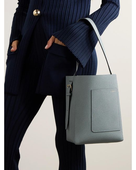 Valextra Gray Small Textured-Leather Bucket Bag