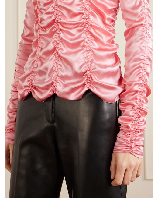 Khaite Pink Rory Ruched Silk Satin Top