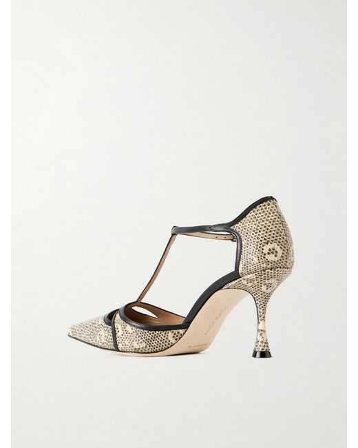 Manolo Blahnik Natural Gish 70 Lizard-Effect Leather Pumps