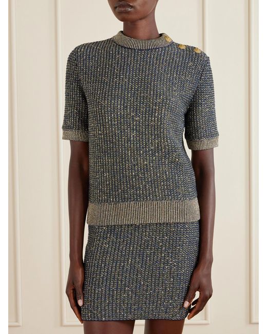 Balmain Gray Embellished Tweed Sweater