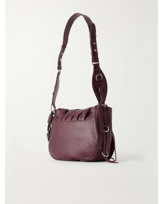 Isabel Marant Purple Bolton Embellished Tasseled Textured-Leather Shoulder Bag