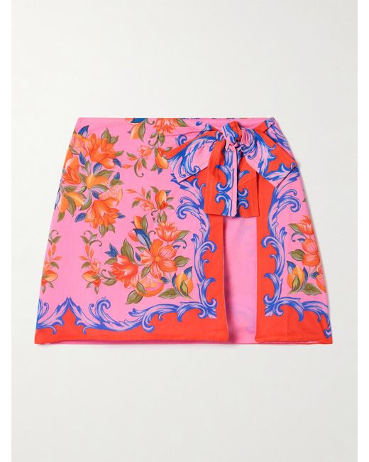 Farm Rio Red Sicily Printed Cotton-Voile Pareo