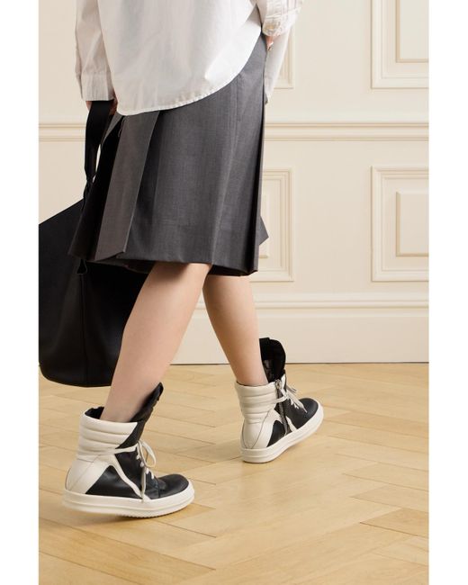 Rick Owens White Geobasket Two-Tone Leather High-Top Sneakers