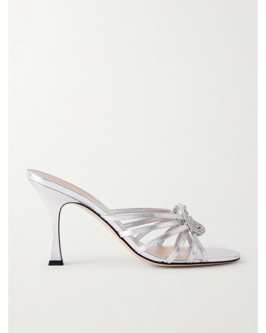 Gucci White Crystal-Embellished Metallic Leather Mules