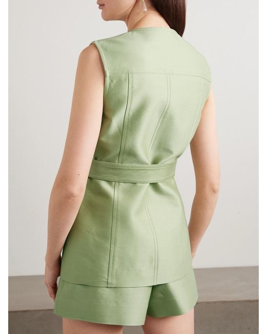 Zimmermann Green Luna Belted Wool And Silk-Blend Vest