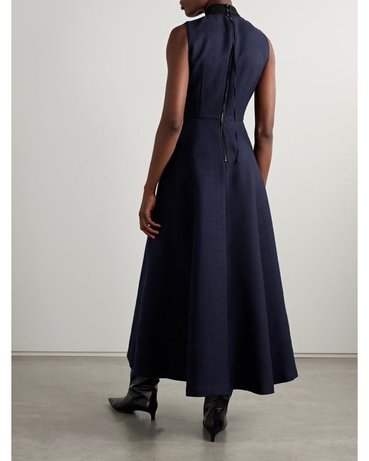 Adam Lippes Blue Eloise Embroidered Wool And Silk-Blend Maxi Dress