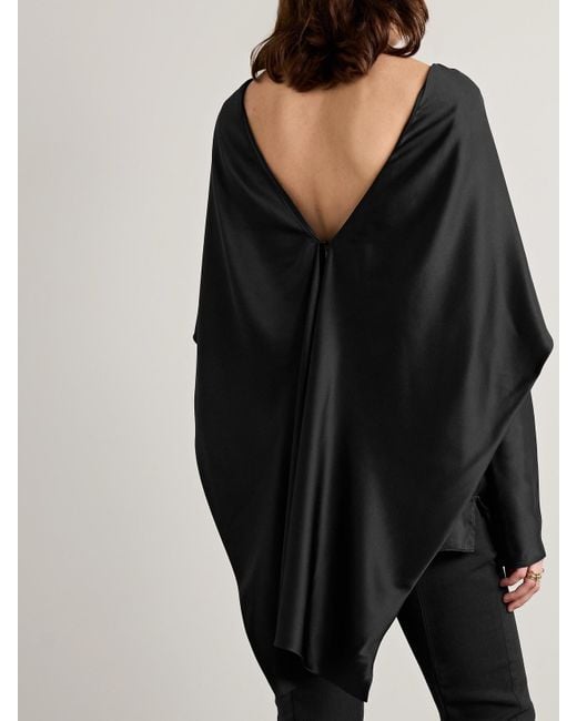 TOVE Black Katana Cape-Effect Ruched Silk-Blend Satin Top