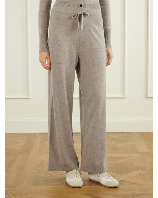 LeKasha Gray Suria Ribbed Organic Cashmere Wide-Leg Pants