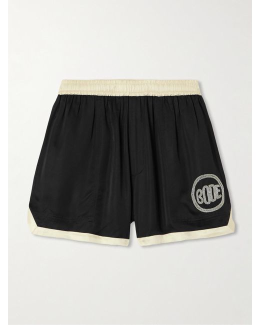 Bode Black Crystal-Embellished Satin Shorts