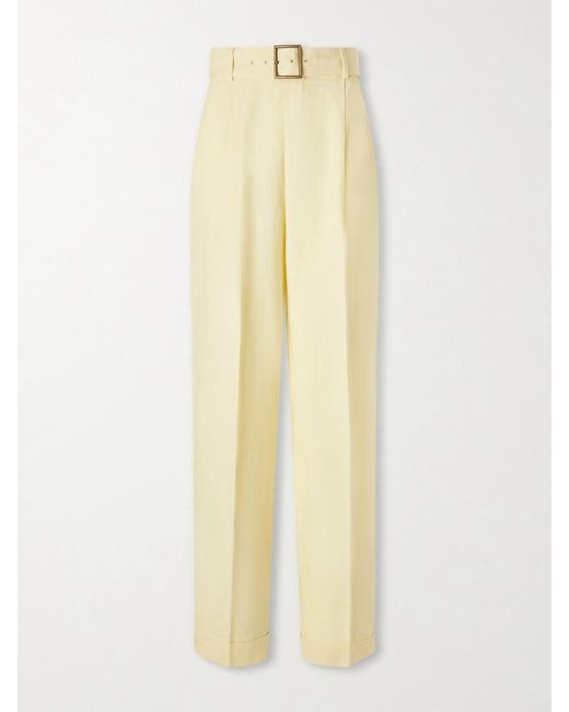 Polo Ralph Lauren Yellow Belted Linen Wide-Leg Pants