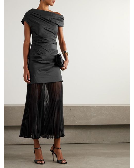 Jonathan Simkhai Black Ammalie Draped Taffeta And Pleated Organza Midi Dress