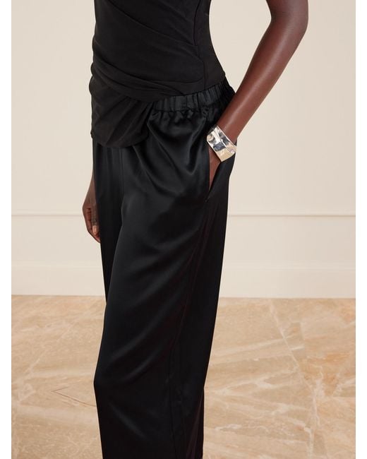Staud Black Kirby Cropped Lace-Trimmed Silk-Blend Satin Wide-Leg Pants
