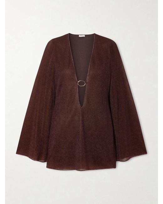 Oseree Purple Lumière Embellished Metallic Stretch-Knit Kaftan