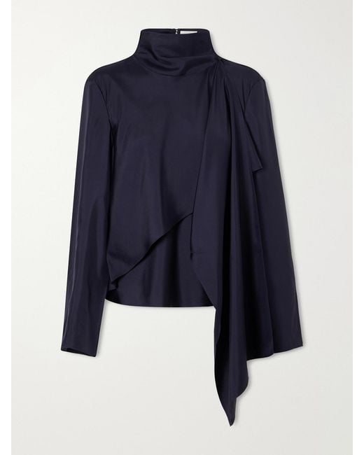 Rohe Blue Scarf-Detailed Silk-Satin Blouse