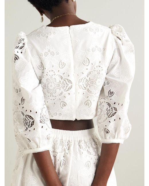 Borgo De Nor White Alfie Cropped Broderie Anglaise Poplin Top