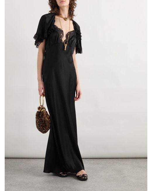 Robe Du Soir Effet Cape En Satin De Soie À Finitions En Dentelle Chloé en coloris Black