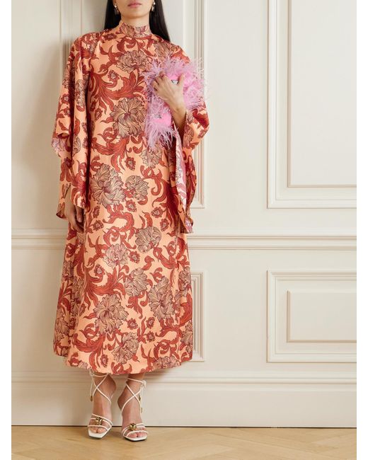 LaDoubleJ Red Magnifico Maxikleid Aus Seiden-Twill Mit Blumenprint