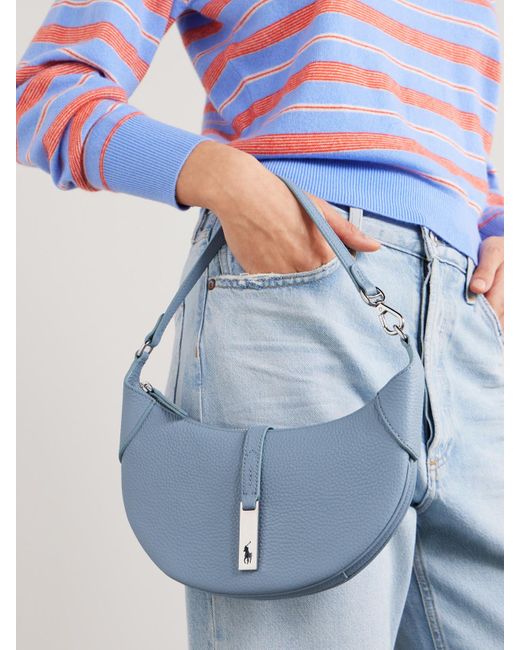 Polo Ralph Lauren Blue Polo Id Embellished Textured-Leather Shoulder Bag