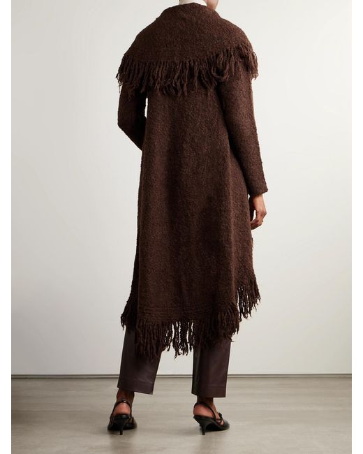 Cult Gaia Brown Victoria Duster Fringed Wool-Blend Bouclé Cardigan
