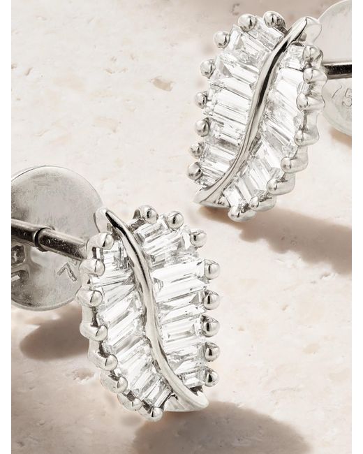Anita Ko Natural Palm Leaf Kleine Ohrringe Aus 18 Karat Weißgold Mit Diamanten